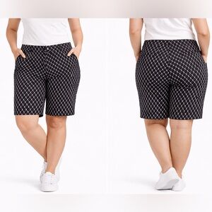 Counterparts 10P Black White Geometric Bermuda Shorts Stretch Career Casual